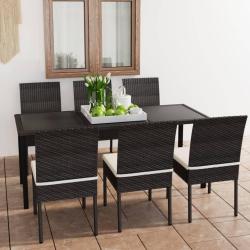 Ensemble &agrave; manger de jardin 7 pcs R&eacute;sine tress&eacute;e Noir
