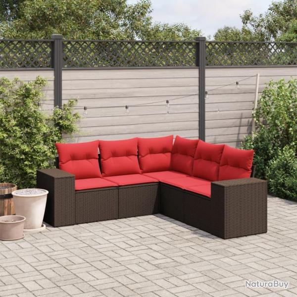 Ensemble de canap� de jardin 5 pcs avec coussins marron r�sine tress�e