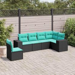 Salon de jardin 6 pcs avec coussins noir r&eacute;sine tress&eacute;e