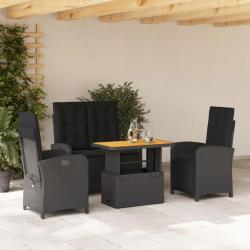 Ensemble &agrave; manger de jardin 4 pcs avec coussins noir