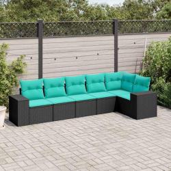 Salon de jardin 6 pcs avec coussins noir r&eacute;sine tress&eacute;e