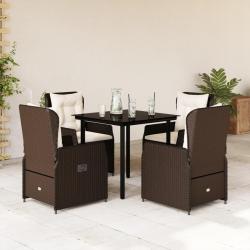 Ensemble &agrave; manger de jardin 5 pcs et coussins marron poly rotin