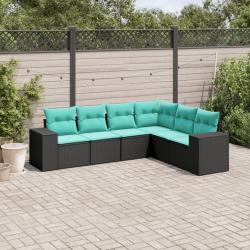 Salon de jardin 6 pcs avec coussins noir r&eacute;sine tress&eacute;e