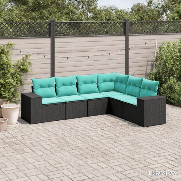 Salon de jardin 6 pcs avec coussins noir r�sine tress�e