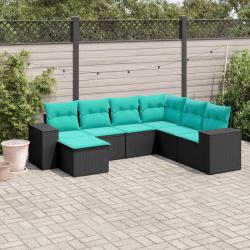 Salon de jardin 7 pcs avec coussins noir r&eacute;sine tress&eacute;e