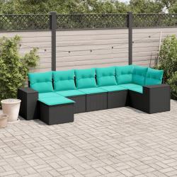 Salon de jardin 7 pcs avec coussins noir r&eacute;sine tress&eacute;e