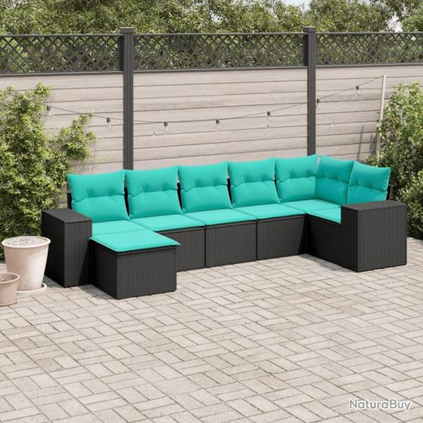 Salon de jardin 7 pcs avec coussins noir r�sine tress�e