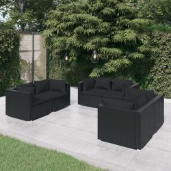 Salon de jardin 6 pcs avec coussins R&eacute;sine tress&eacute;e Noir