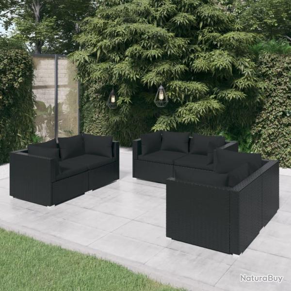 Salon de jardin 6 pcs avec coussins R�sine tress�e Noir