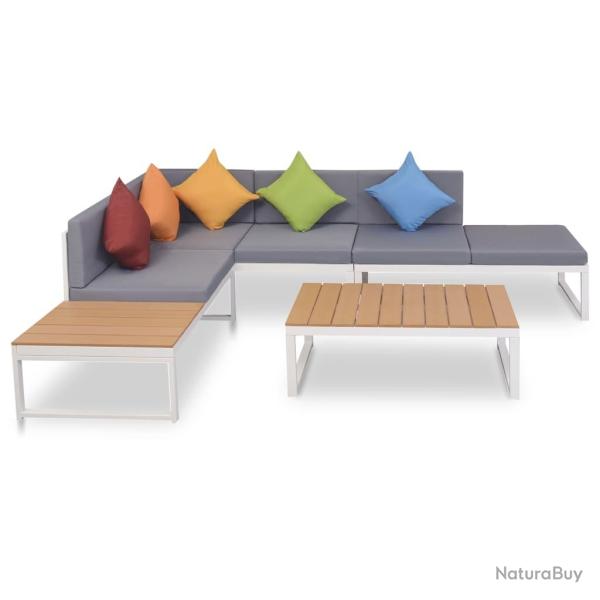 Salon de jardin 4 pcs avec coussins Aluminium et WPC