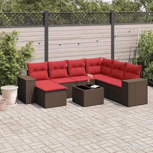 Ensemble de canap� de jardin 8 pcs avec coussins marron r�sine tress�e