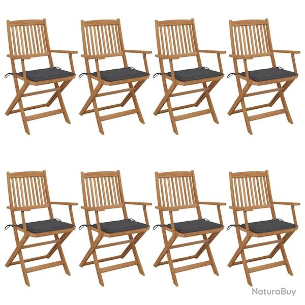 Chaises pliables de jardin lot de 8 avec coussins Bois d'acacia