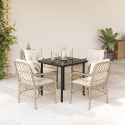 Ensemble &agrave; manger de jardin avec coussins 5pcs Beige poly rotin