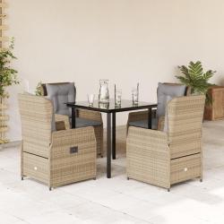 Ensemble &agrave; manger de jardin avec coussins 5pcs Beige poly rotin
