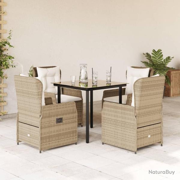 Ensemble � manger de jardin avec coussins 5pcs Beige poly rotin