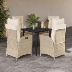 Ensemble &agrave; manger de jardin avec coussins 5pcs Beige poly rotin