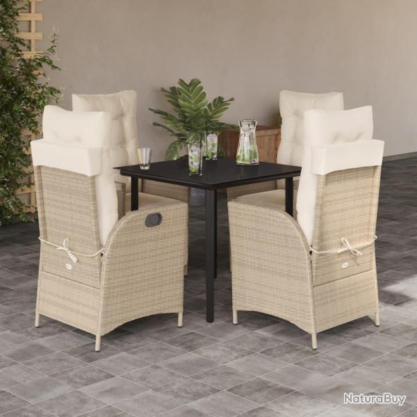 Ensemble � manger de jardin avec coussins 5pcs Beige poly rotin