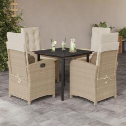 Ensemble &agrave; manger de jardin avec coussins 5pcs Beige poly rotin