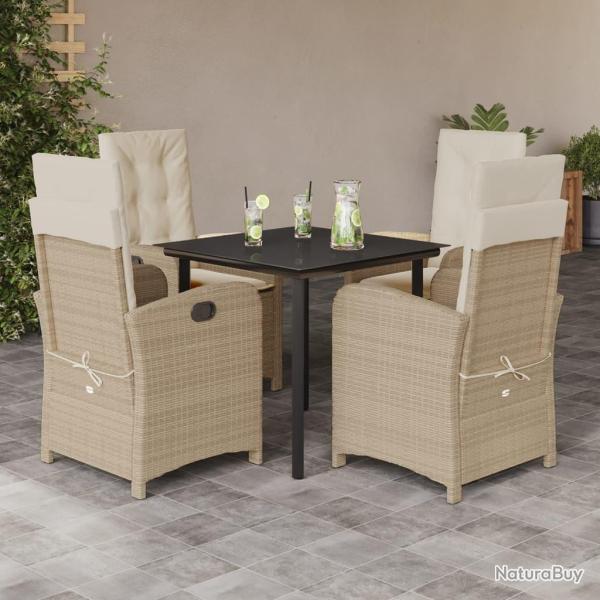 Ensemble � manger de jardin avec coussins 5pcs Beige poly rotin