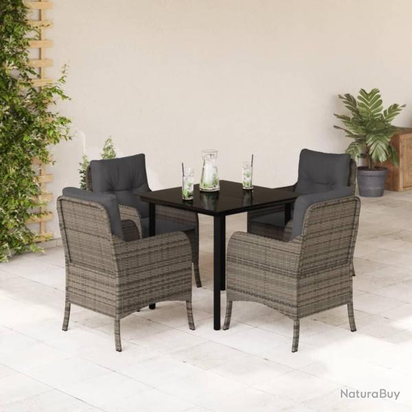 Ensemble � manger de jardin 5 pcs coussins gris r�sine tress�e