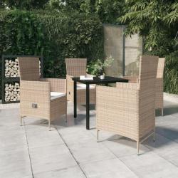 Ensemble &agrave; manger de jardin avec coussins 5 pcs Beige