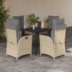 Ensemble &agrave; manger de jardin avec coussins 5pcs Beige poly rotin