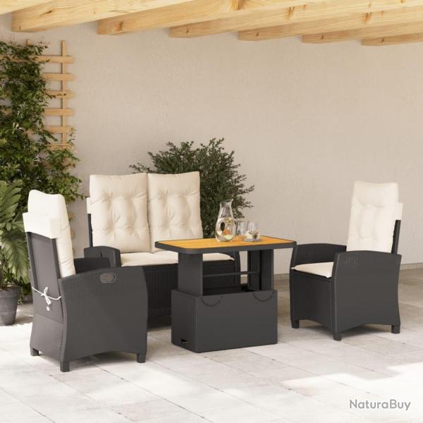 Ensemble � manger de jardin 4 pcs avec coussins noir