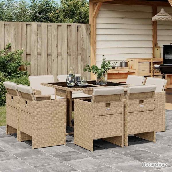 Ensemble � manger de jardin et coussins 9 pcs beige Poly rotin