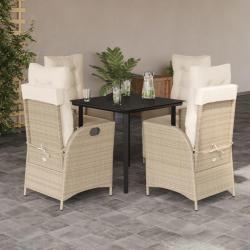 Ensemble &agrave; manger de jardin avec coussins 5pcs Beige poly rotin