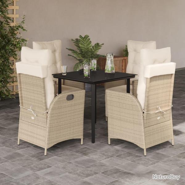 Ensemble � manger de jardin avec coussins 5pcs Beige poly rotin