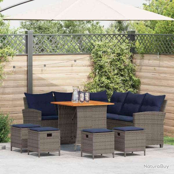 Ensemble de canap� de jardin 6 pcs avec coussins en forme de L gris r�sine tress�e