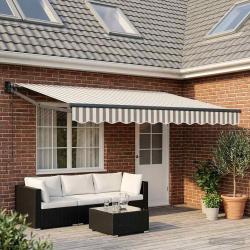 Auvent r&eacute;tractable Gris clair et blanc 4,5 &times; 3 m
