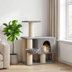 Arbre &agrave; chat avec poteaux &agrave; griffer en sisal Gris clair 96 cm