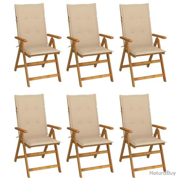 Chaises pliables de jardin lot de 6 avec coussins Bois d'acacia