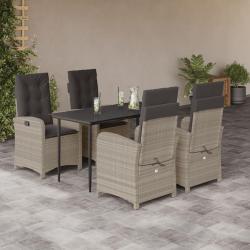 Ensemble &agrave; manger de jardin et coussins 5 pcs gris clair rotin
