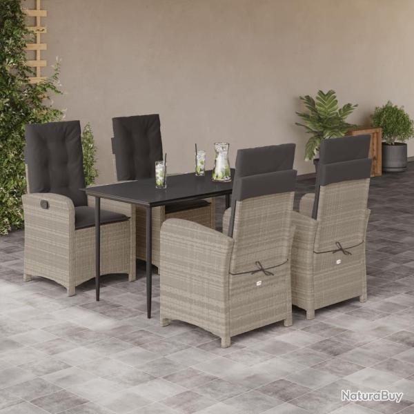Ensemble � manger de jardin et coussins 5 pcs gris clair rotin