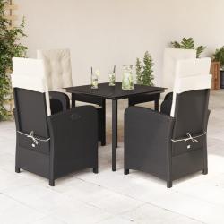 Ensemble &agrave; manger de jardin coussins 5pcs Noir R&eacute;sine tress&eacute;e