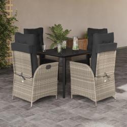 Ensemble &agrave; manger de jardin et coussins 5 pcs gris clair rotin