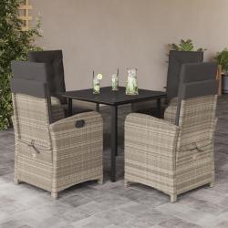 Ensemble &agrave; manger de jardin et coussins 5 pcs gris clair rotin
