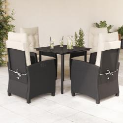 Ensemble &agrave; manger de jardin coussins 5pcs Noir R&eacute;sine tress&eacute;e