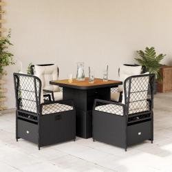 Ensemble &agrave; manger de jardin coussins 5pcs Noir R&eacute;sine tress&eacute;e