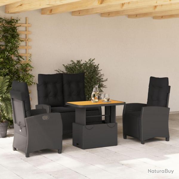 Ensemble � manger de jardin 4 pcs avec coussins noir