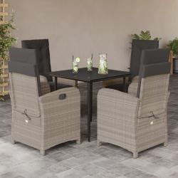 Ensemble &agrave; manger de jardin et coussins 5 pcs gris clair rotin