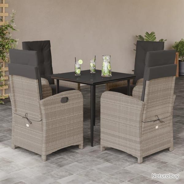 Ensemble � manger de jardin et coussins 5 pcs gris clair rotin