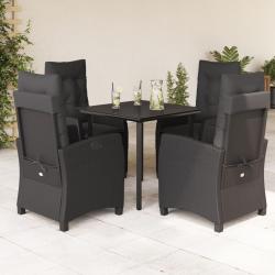 Ensemble &agrave; manger de jardin coussins 5pcs Noir R&eacute;sine tress&eacute;e