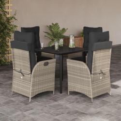 Ensemble &agrave; manger de jardin et coussins 5 pcs gris clair rotin