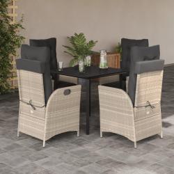 Ensemble &agrave; manger de jardin et coussins 5 pcs gris clair rotin