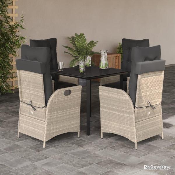 Ensemble � manger de jardin et coussins 5 pcs gris clair rotin