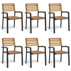 Chaises de jardin empilables lot de 6 bois d'acacia et m&eacute;tal