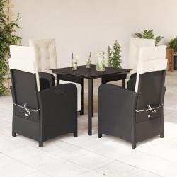 Ensemble &agrave; manger de jardin coussins 5pcs Noir R&eacute;sine tress&eacute;e